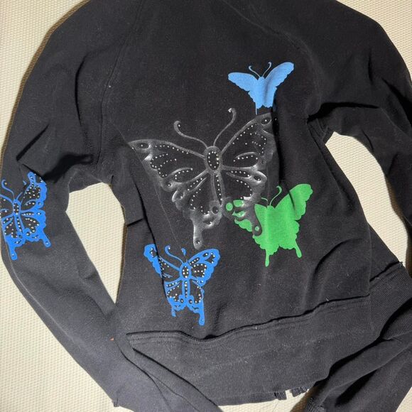 RARE Fairycore Y2k Bebe Bedazzled Butterfly Mock Neck Zip Up Jacket Sz XXS-XS - Picture 6 of 7
